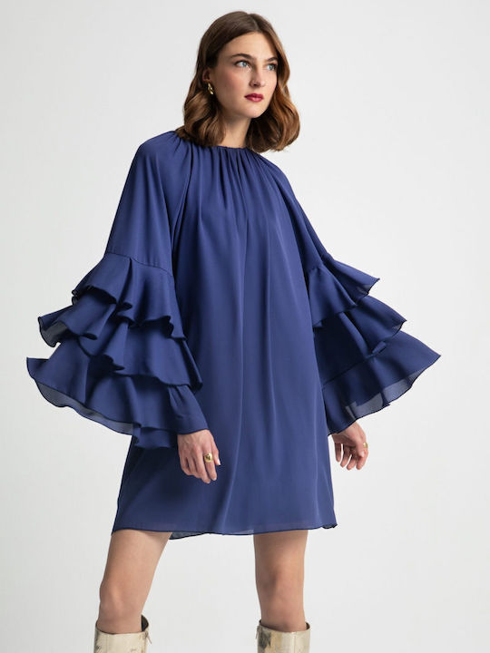 Mini Abendkleid mit Rüschen Blau