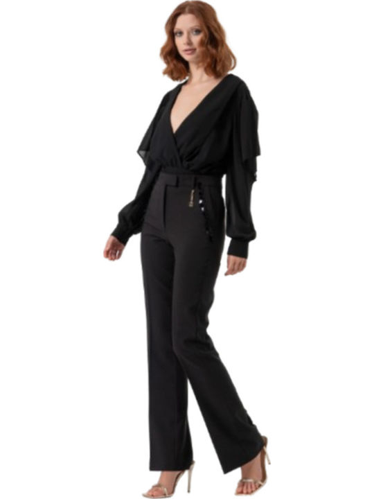 Damen Chino Hose in Bootcut Passform Schwarz
