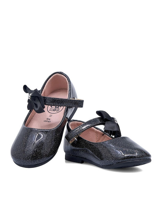 Kids Patent Leather Ballerinas with Hoop & Loop Closure Black