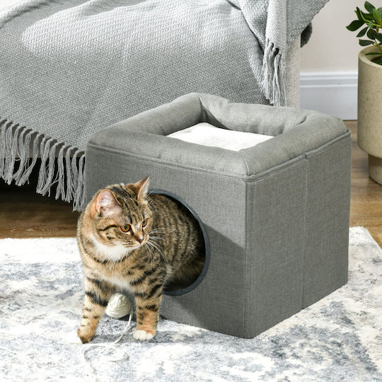 Pawhut Double Level Cat House Cushion Knitted Wood Polyester Plastic 36.5x36.5x33 Cm Green D30-632v00gn