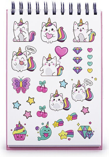 Sketchbook Tri-Coastal 5 Pens Eraser Stickers Caticorn