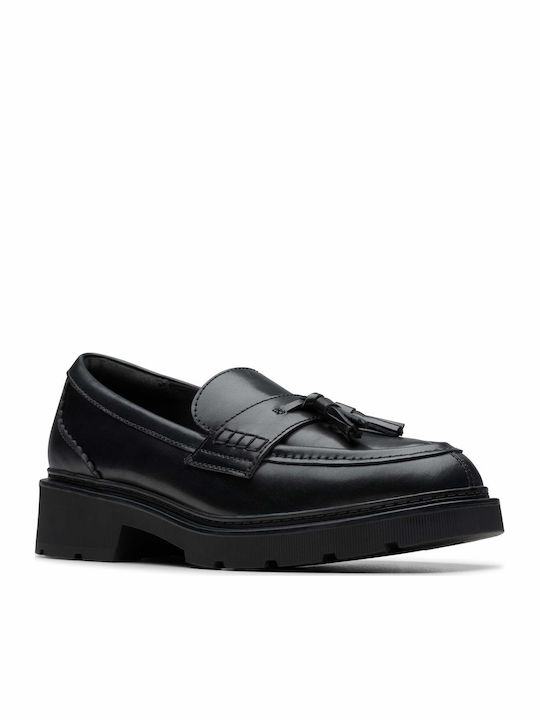 Tassel Leder Damen Loafers in Schwarz Farbe