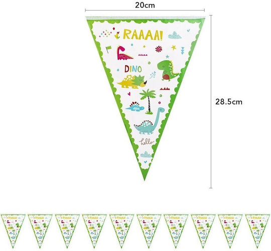 Set 10 Banner-Type Flags Flippy Dino Park Collection 28.5 X 20 Cm Made Coated Paper Multicolour