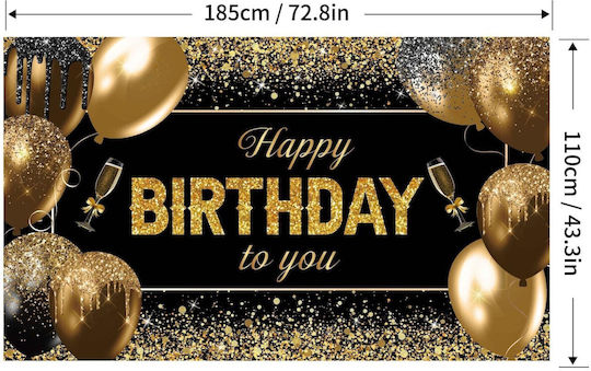 Banner De Fundal Fotografic Flippy Canvas 185 X 110 Cm Cu Ata De 6 M În 4 Colțuri La Mulți Ani Negru Aurie
