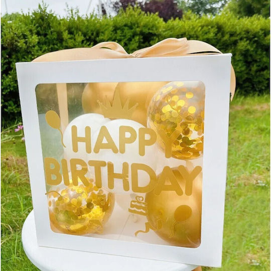 Cutie Balon Flippy Temă De Ziua De Naștere Design Script La Mulți Ani Balon Aurii Albe Panglică Inclus Contur Alb Transparent 30x30 Cm