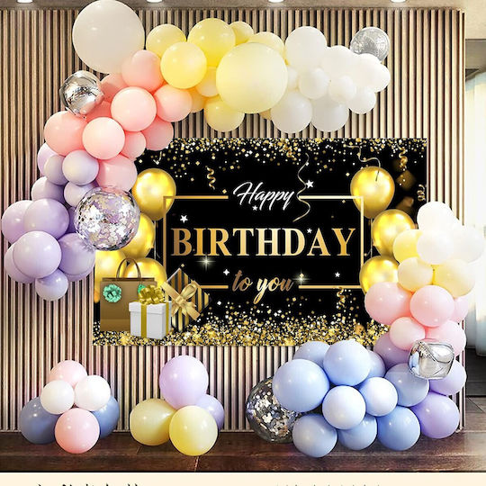 Banner Fotografie De Fundal Flippy Canvas Happy Birthday To You Design 185 X 110 Cm Sfoară 6 M Atașare În 4 Colțuri Negru Auriu