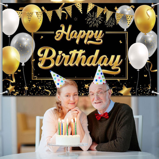 Banner Fotografie De Fundal Flippy Canvas Happy Birthday To You Design 185 X 110 Cm Sfoară 6 M Atașare În 4 Colțuri Negru Auriu
