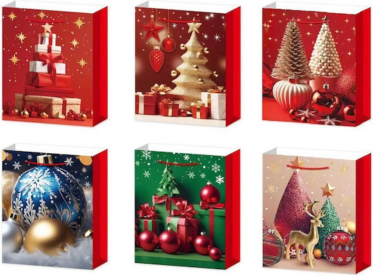 Geantă Hârtie Crăciun Pentru Cadou 18.5x8.5x22.5cm 6 Bucăți (Culori Diverse)
