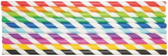 Set 25 Straws Flippy Paper 20 Cm Striped Pattern Multicolor