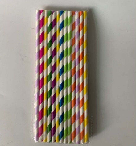 Set 25 Straws Flippy Paper 20 Cm Striped Pattern Multicolor