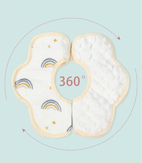 Σαλιάρα από 100% Βαμβάκι με Κουμπί White, Rainbow για 12 m+