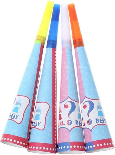Set 6 Fluiere Gender Reveal Flippy Fată Băiat Carton 20 X 5 Cm Roz Albastru