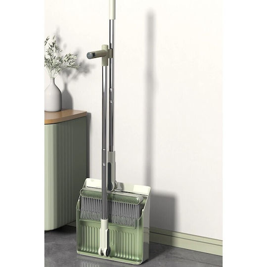 Set Mătură Flippy Cu Coș De Gunoi Mâner Pieptene Dinți Mătură Curățare Rotativă Pliabilă Detasabilă Oțel Inoxidabil Polipropilenă 99 X 30 Cm Verde