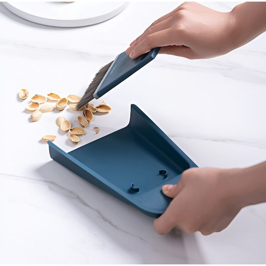 Mini Broom Dustpan Set Flippy Household Use Two Brushes Office Kitchen Home 19.5x13.8x3.6 Cm Blue