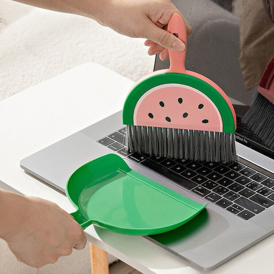Set Mini Măturică și Farășel Flippy Mic Curățător Pentru Uz Casnic Birou Bucătărie Model Pepene Verde 23 X 18 Cm Roz-Verde