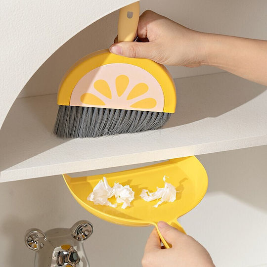 Set Mini Măturică și Fară Flippy Mic Curățător Pentru Uz Casnic Birou Bucătărie Acasă Model Lămâie 23 X 18 Cm Galben-Portocaliu