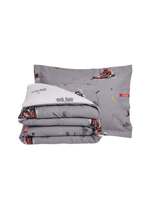 Das Home Σετ Σεντόνια Μονά Βαμβακερά Racing Fun Grey 170x260cm 3τμχ