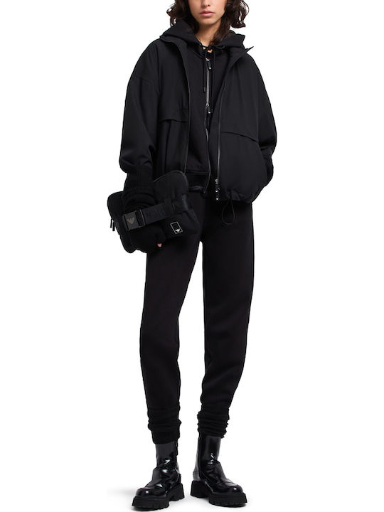 Long Women's Sweatshirt Jacket Hooded Black