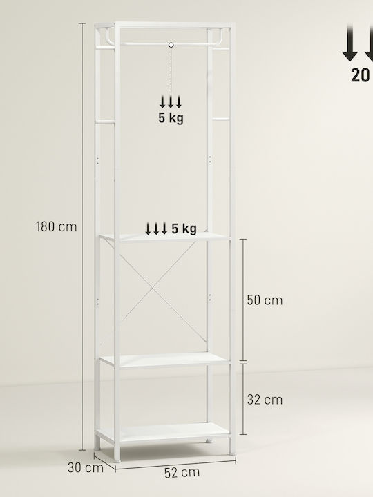 HomCom Κρεμάστρα Δαπέδου από Ξύλο Λευκή 52x30x180cm