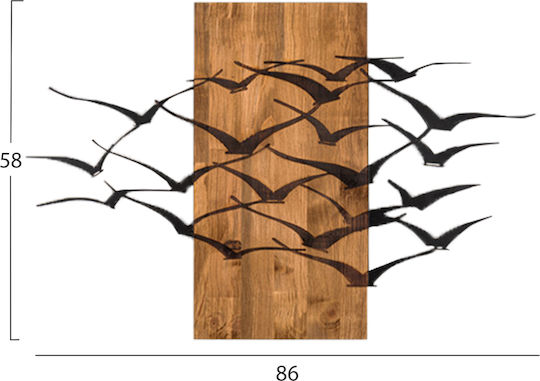 Homemarkt Wall Decor Birds Hm4805-metal Leaves Black-wood 86x3 Depth X58height