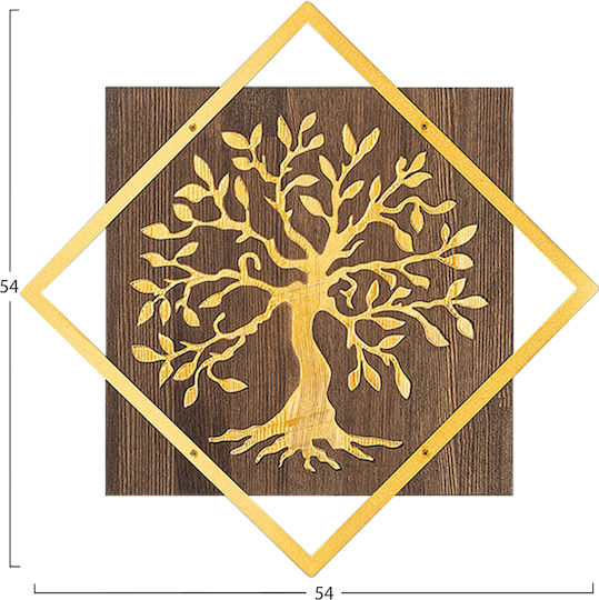 Wanddekoration Baum Hm4752-Blätter Metallisch Gold-Holz 54x3 Tiefe X54cm