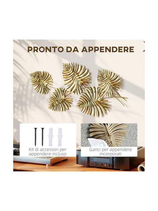 Homcom Metallic Gold Wall Decor 5 Monstera Leaves Including Mounting Accessories 83x2.5x39 cm 83c-161v00gd
