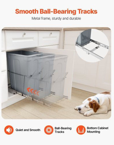 Vevor Plastic Grey Waste Bin for Cabinet 40.7x28.5x48.3cm