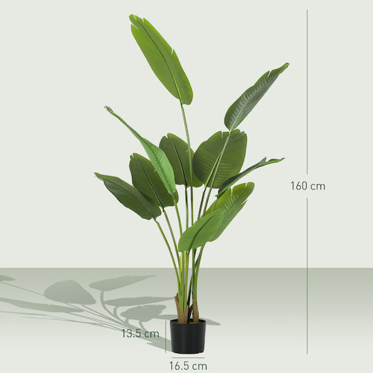 Homcom Artificial Plant Height 160 cm 10 Leaves Green Peva Pot Diameter Ø16.5x13.5 cm 830-982v00gn