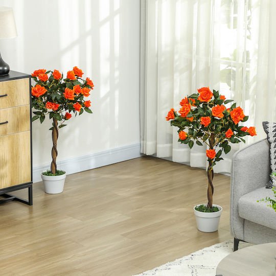 Outsunny Artificial Camellia Plant 21 Flowers Pot Filled Cement Moss Ø18x90 cm Orange 844-340v01og