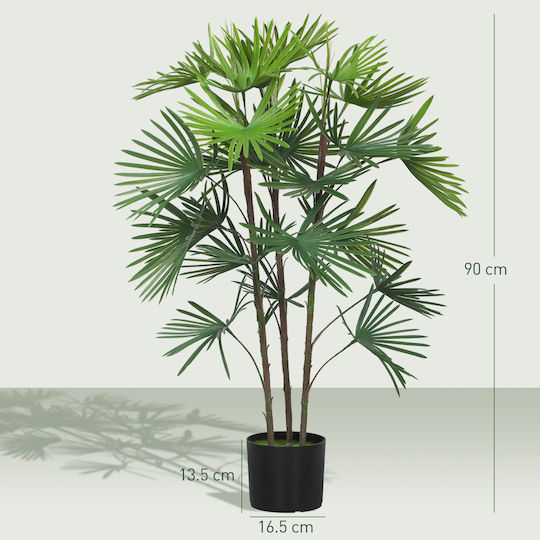 Homcom Artificial Palm Tree 90 cm 24 Green Plastic Leaves Pot Diameter Ø16.5x13.5 cm 830-984v00gn