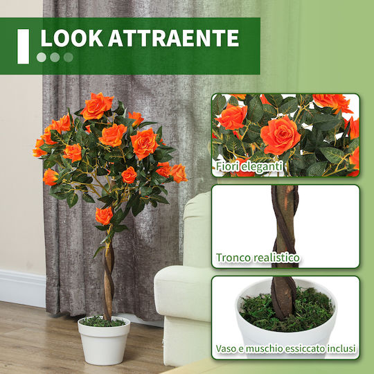 Outsunny Artificial Camellia Plant 21 Flowers Pot Filled Cement Moss Ø18x90 cm Orange 844-340v01og
