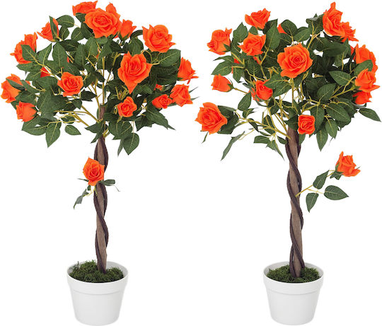 Outsunny Artificial Camellia Plant 21 Flowers Pot Filled Cement Moss Ø18x90 cm Orange 844-340v01og