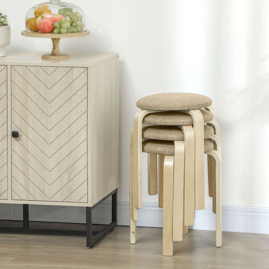 Stool For Kitchen Upholstered with Fabric Haki 4pcs