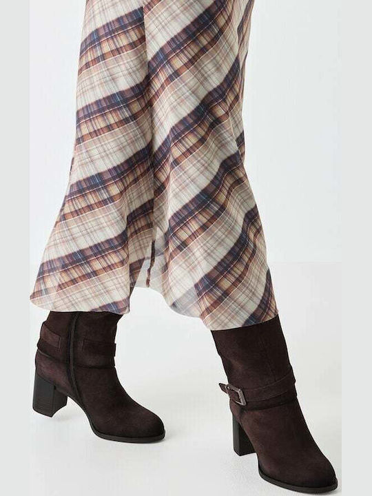 Leather Medium Heel Women's Boots Brown
