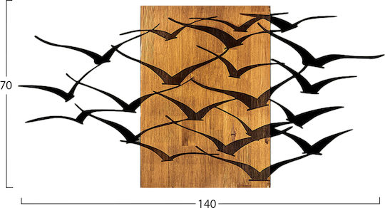 Homemarkt Διακοσμητικο Τοιχου Πουλια Hm4749-φυλλα Μεταλλου Μαυρα-ξυλο 140x3 Βάθος X70υεκ