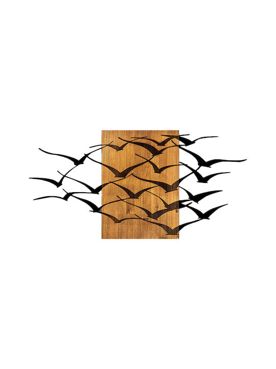 Homemarkt Wall Decor Birds Hm4749-leaves Metal Black-wood 140x3 Depth X70cm