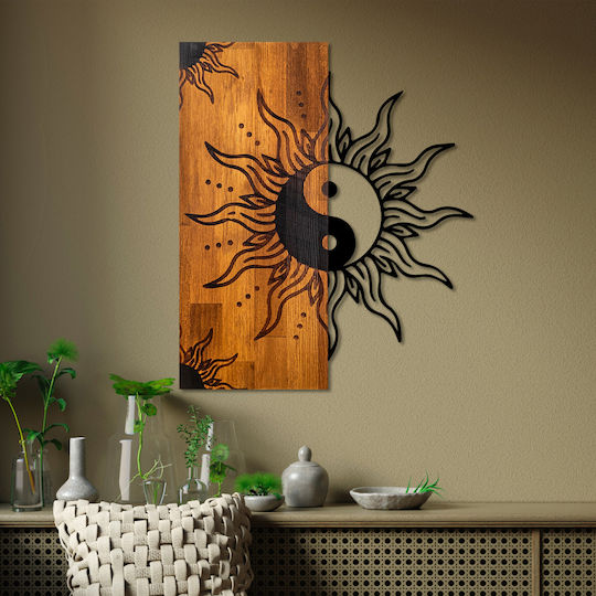 Homemarkt Διακοσμητικο Τοιχου Yin-yang Hm4756-φυλλα Μεταλλου Μαυρα-ξυλο 50x3 Βάθος X58υεκ