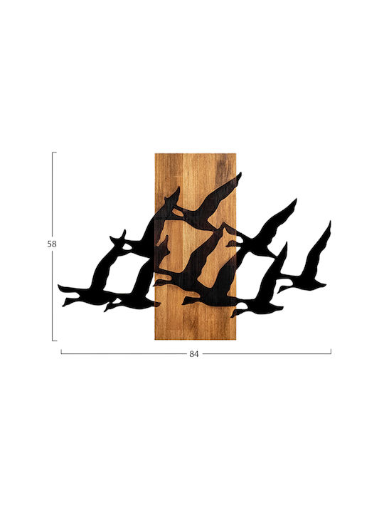 Homemarkt Wall Decor Birds Hm4759 Metal Leaves Black-Wood 58x3 Depth X84h