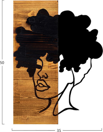 Homemarkt Wanddekoration Figur Frau Hm4750-Blätter Metallisch-Holz 35x3 Tiefe X50H