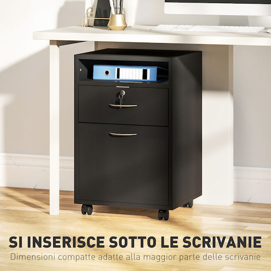 Office Storage Chipboard Cabinet with Lock & Drawers Black Velvet-Black Metal L40xW35xH60cm