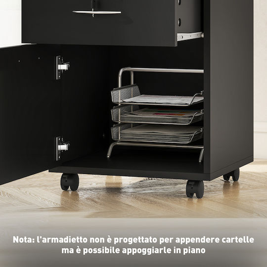 Office Storage Chipboard Cabinet with Lock & Drawers Black Velvet-Black Metal L40xW35xH60cm