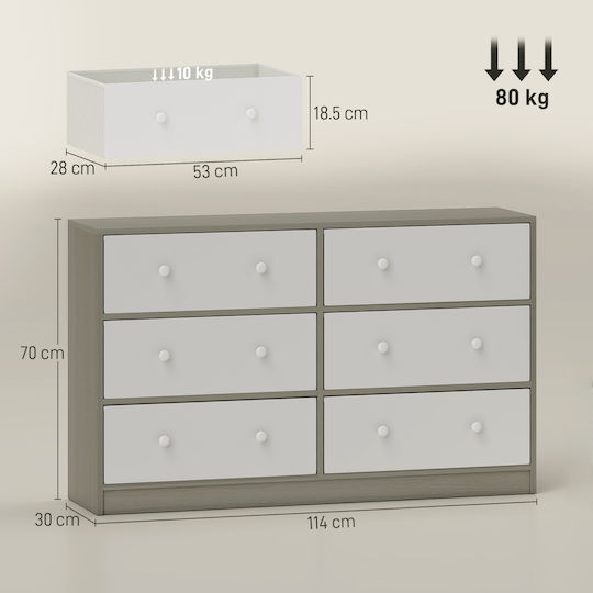 Wooden & Metallic Chest of Drawers Λευκό Και Γκρι with Fabric Coating 114x30x70cm