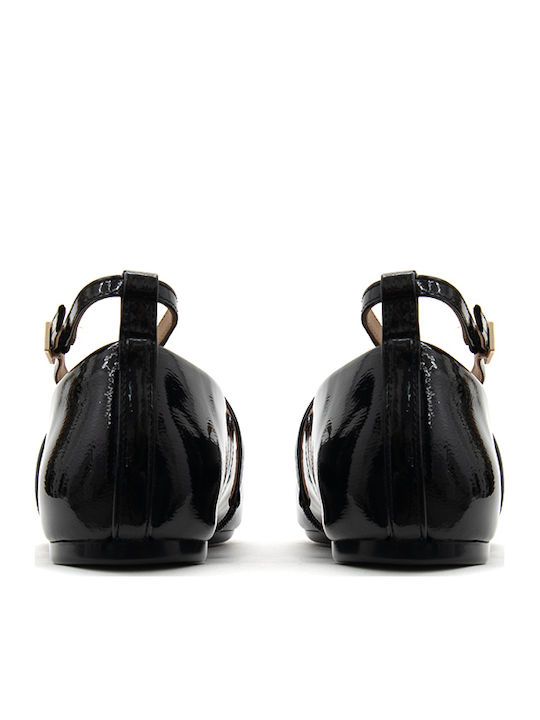 Damen Ballerinas Spitz zulaufend Mit Riemen Schwarz