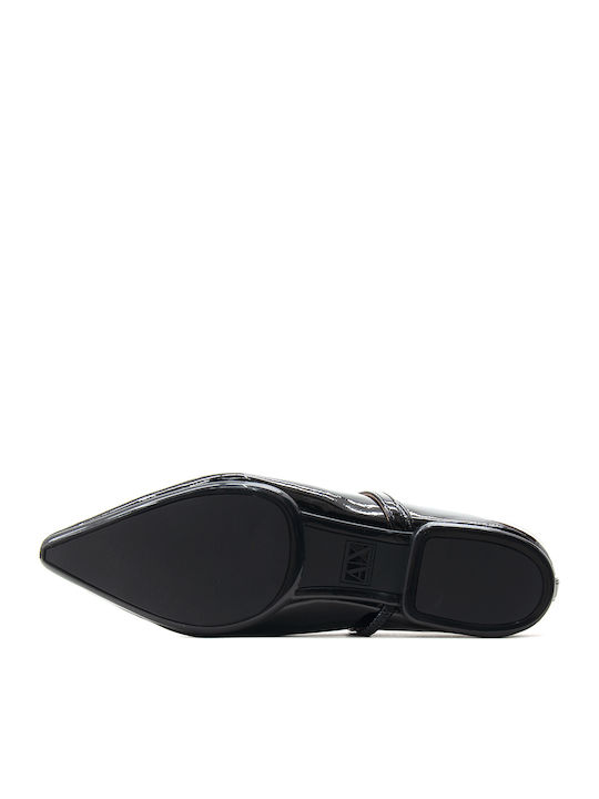 Damen Ballerinas Spitz zulaufend Mit Riemen Schwarz