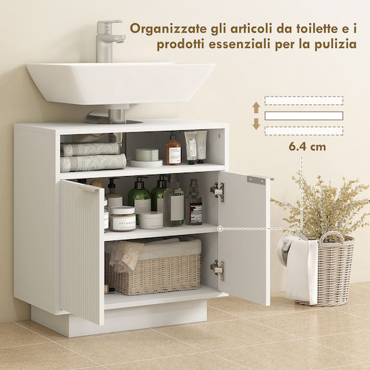 HomCom Πάγκος με Νιπτήρα Μελαμίνη Μ60xΒ33xΥ63cm Λευκό
