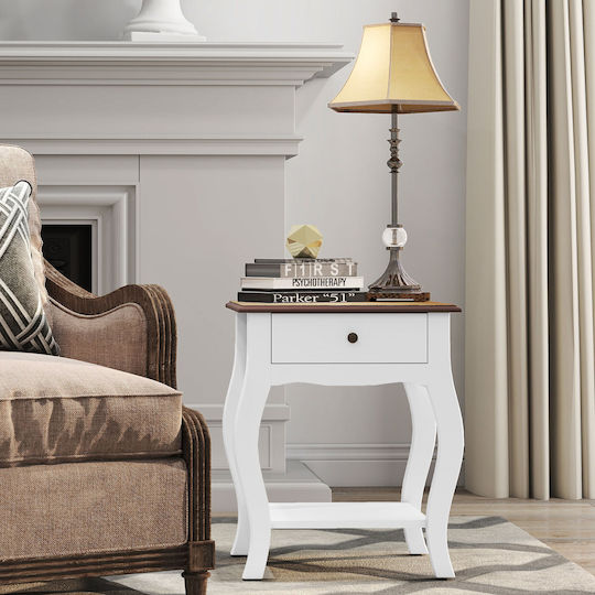 Bedside Table Wooden White 45x35x55cm