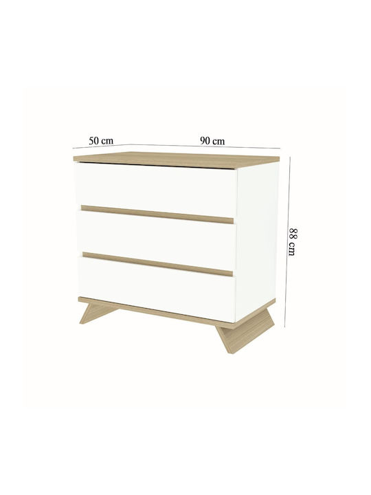 Βρεφική Συρταριέρα με 3 Συρτάρια Λευκή 50x90x88cm