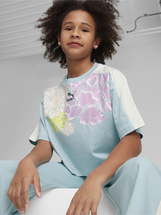 Kids Short-sleeved Light Blue Crop Top Graphic