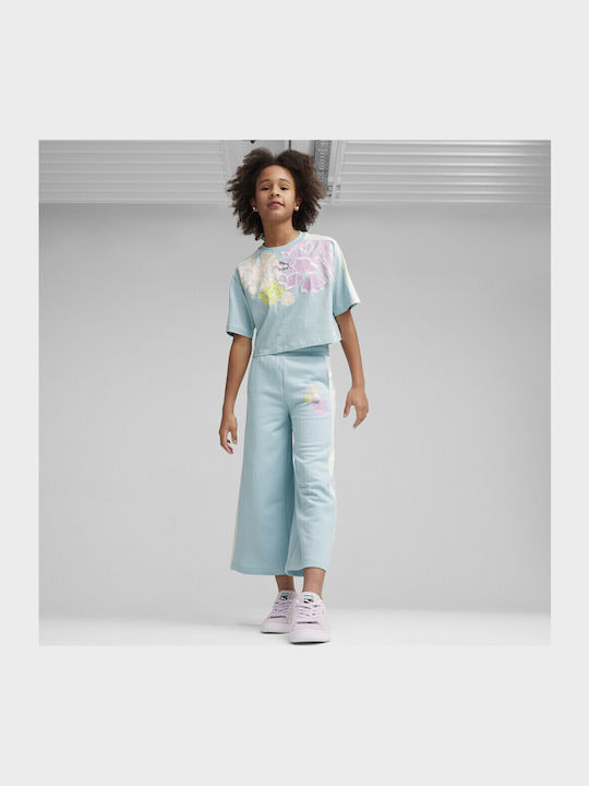 Kids Short-sleeved Light Blue Crop Top Graphic