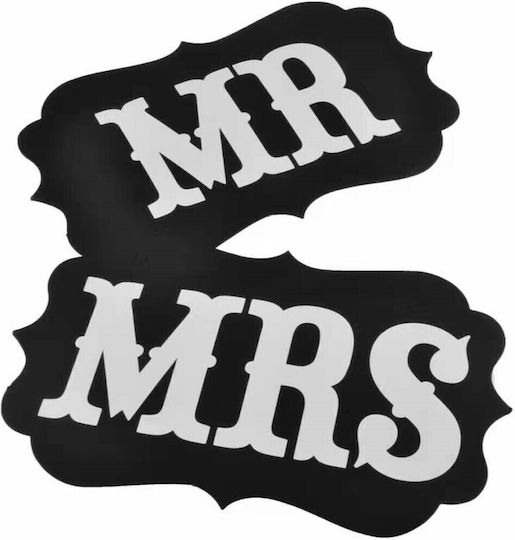 Set 2 Bannere Cu Agățători Flippy Temă Nuntă Mr Mrs Panouri Negre
